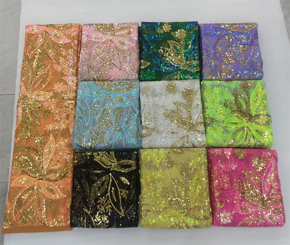 latest nigerian lace fabrics French Tulle Net Lace with Sequins and Beads African Embroidered Lace Fabric Lace Fabric for Sewing