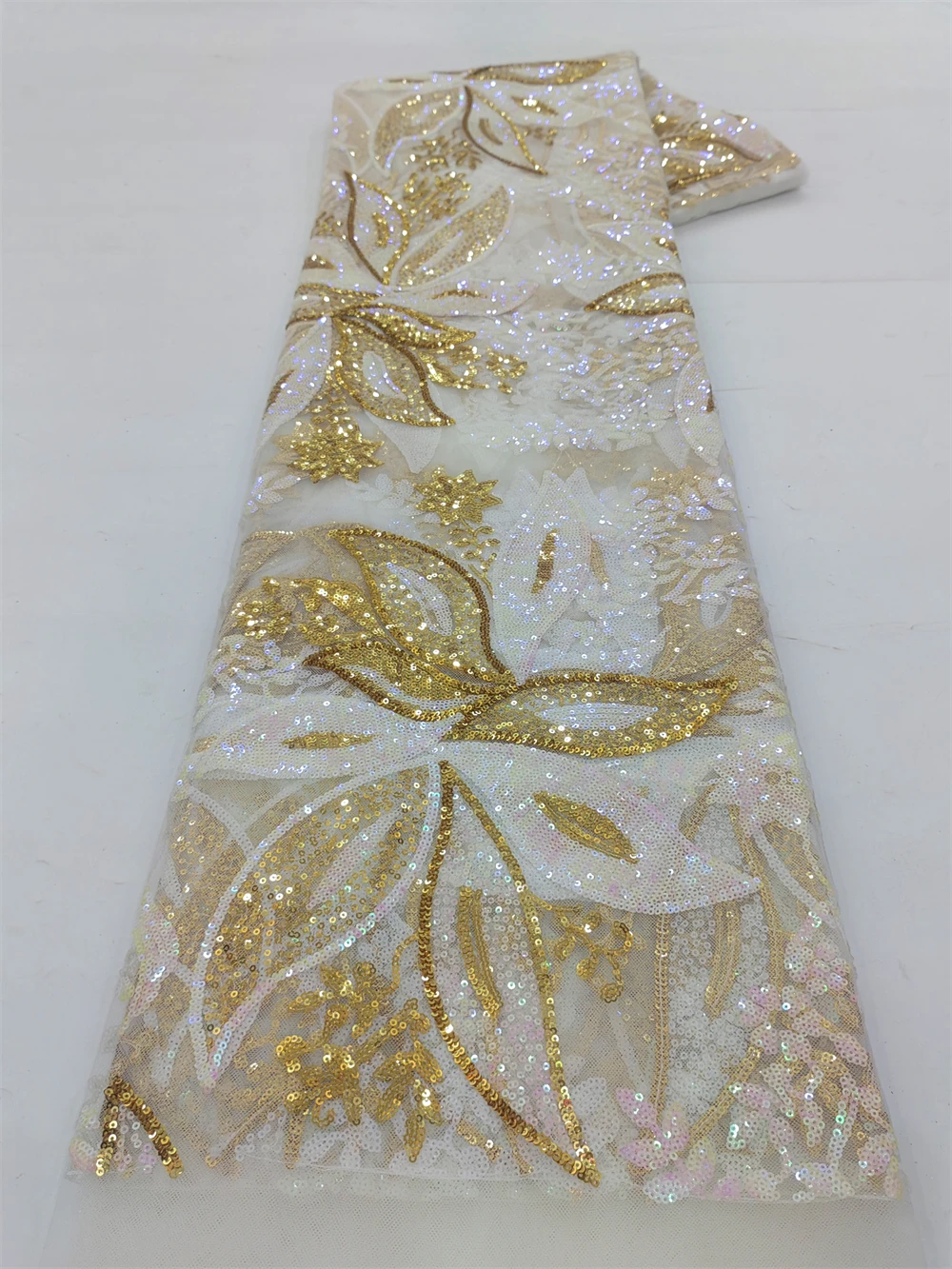 latest nigerian lace fabrics French Tulle Net Lace with Sequins and Beads African Embroidered Lace Fabric Lace Fabric for Sewing