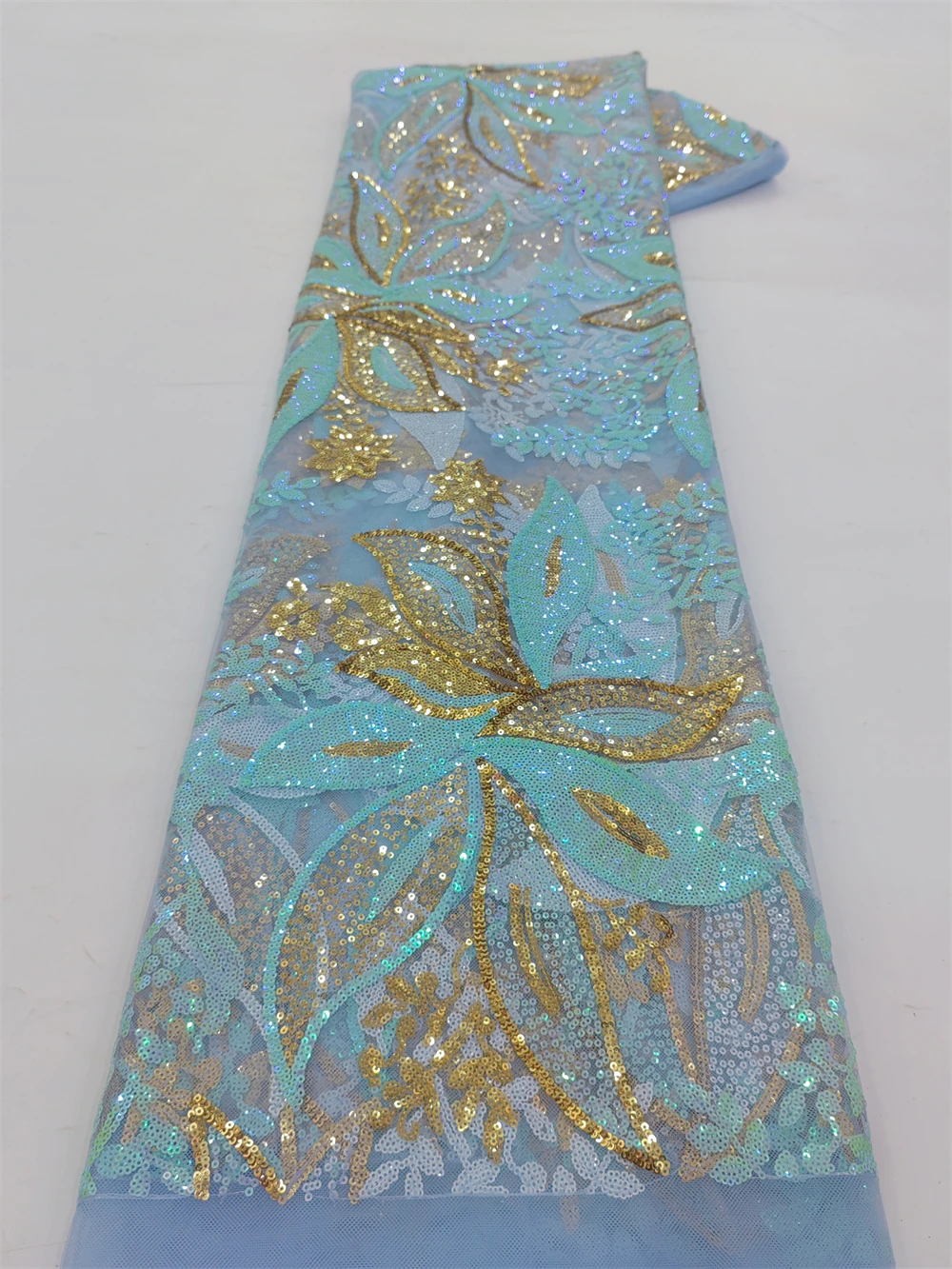 latest nigerian lace fabrics French Tulle Net Lace with Sequins and Beads African Embroidered Lace Fabric Lace Fabric for Sewing