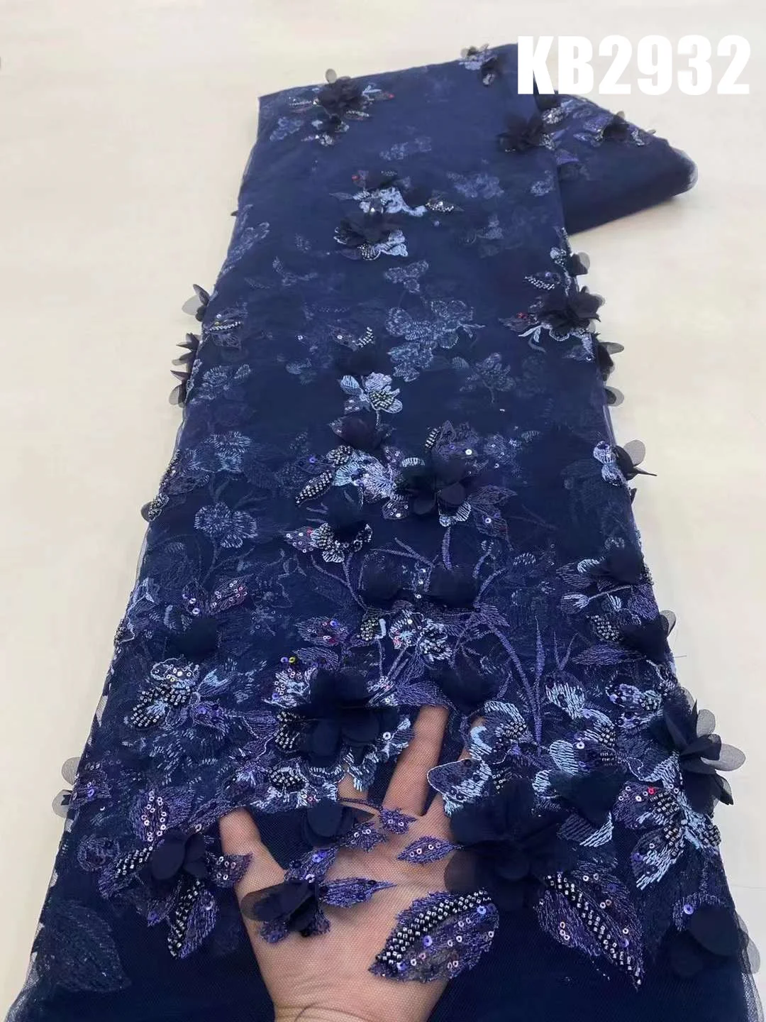 3D Flower Embroidery Lace Purple Flower Beaded Fabric Lace Wedding Dress Gold French Lace Sequin Tulle Lace For Sewing KB2932