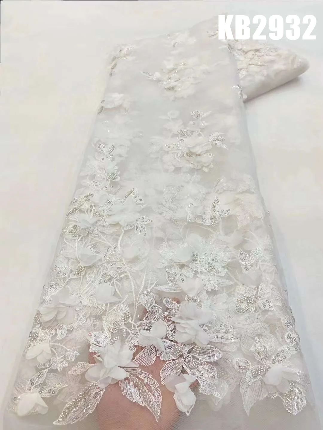 3D Flower Embroidery Lace Purple Flower Beaded Fabric Lace Wedding Dress Gold French Lace Sequin Tulle Lace For Sewing KB2932