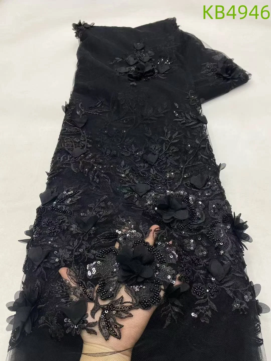 3D Flower Embroidery Lace Purple Flower Beaded Fabric Lace Wedding Dress Gold French Lace Sequin Tulle Lace For Sewing KB2932