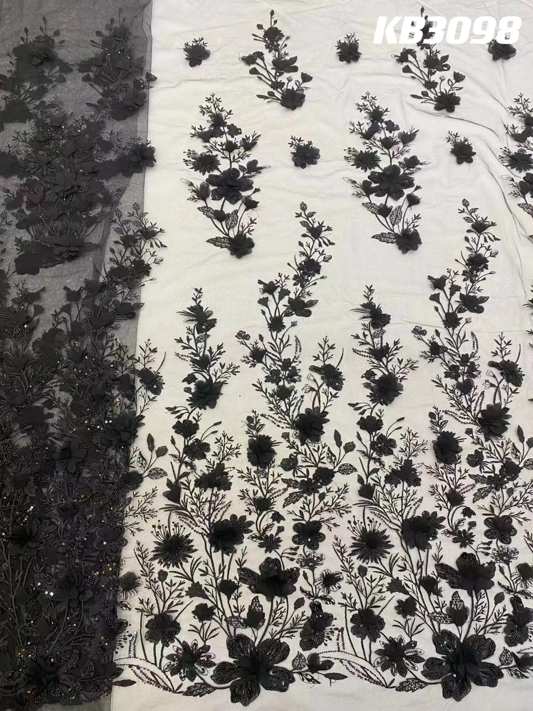 3D Flower Embroidery Lace Purple Flower Beaded Fabric Lace Wedding Dress Gold French Lace Sequin Tulle Lace For Sewing KB2932