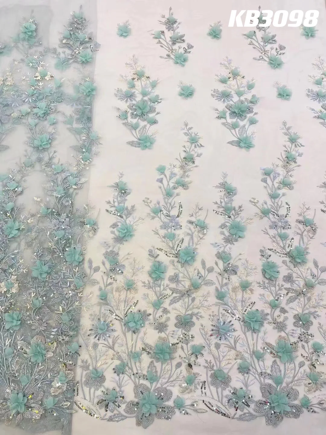 3D Flower Embroidery Lace Purple Flower Beaded Fabric Lace Wedding Dress Gold French Lace Sequin Tulle Lace For Sewing KB2932