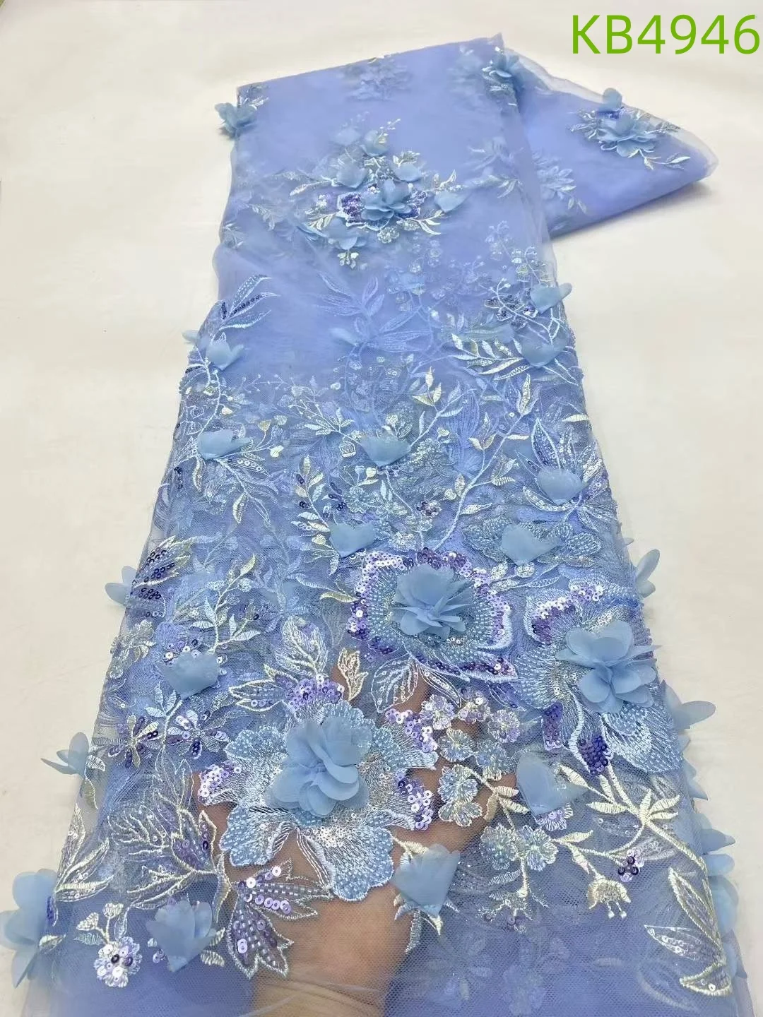 3D Flower Embroidery Lace Purple Flower Beaded Fabric Lace Wedding Dress Gold French Lace Sequin Tulle Lace For Sewing KB2932