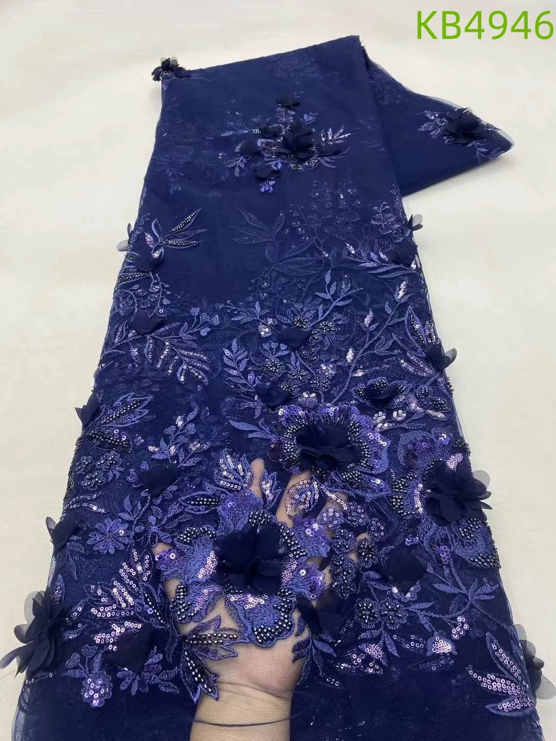 3D Flower Embroidery Lace Purple Flower Beaded Fabric Lace Wedding Dress Gold French Lace Sequin Tulle Lace For Sewing KB2932