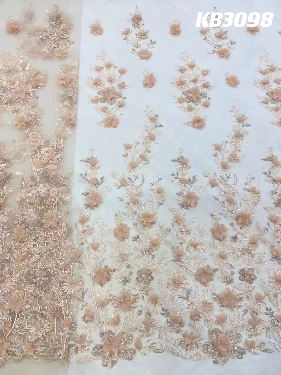 3D Flower Embroidery Lace Purple Flower Beaded Fabric Lace Wedding Dress Gold French Lace Sequin Tulle Lace For Sewing KB2932