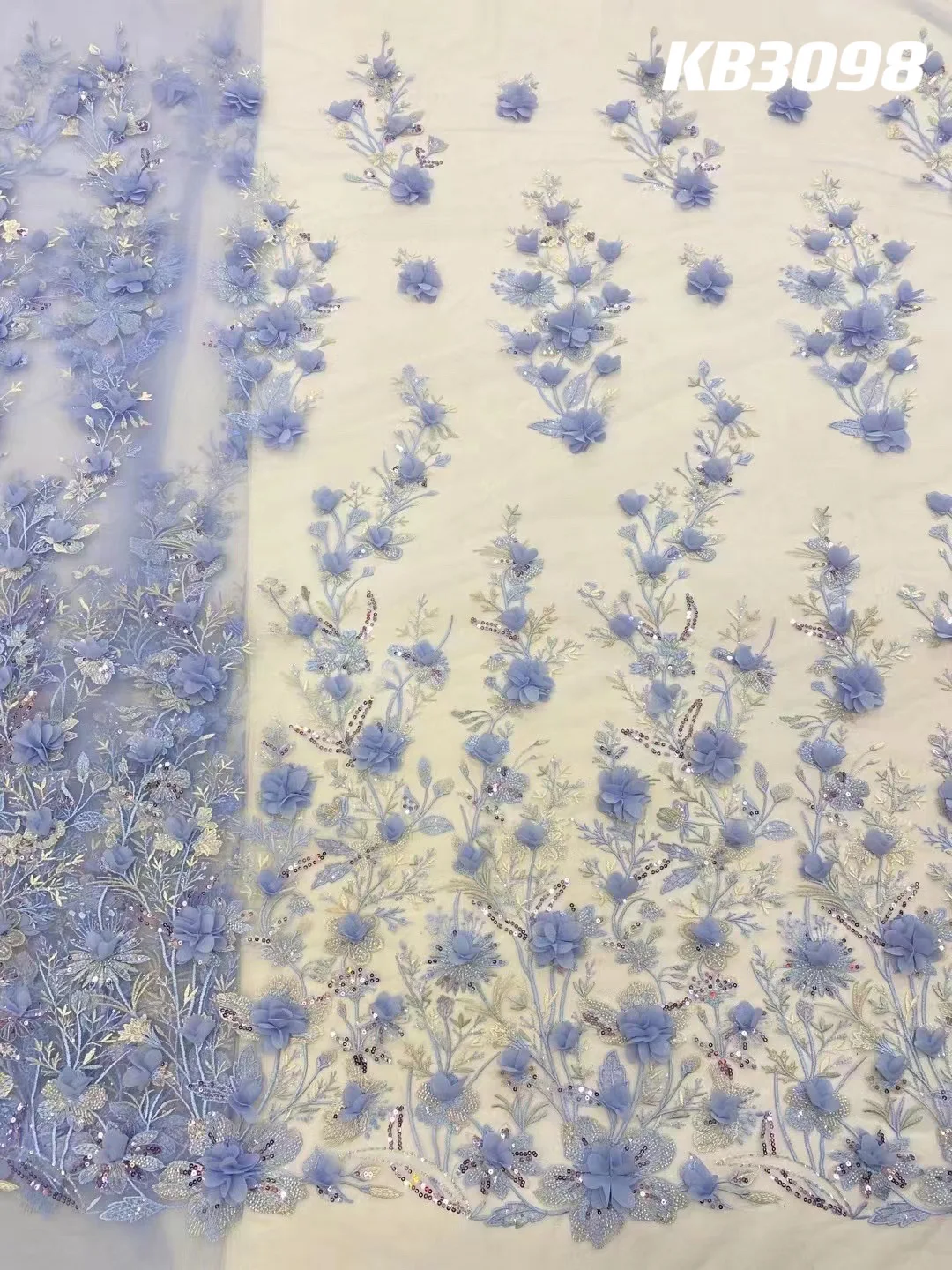 3D Flower Embroidery Lace Purple Flower Beaded Fabric Lace Wedding Dress Gold French Lace Sequin Tulle Lace For Sewing KB2932