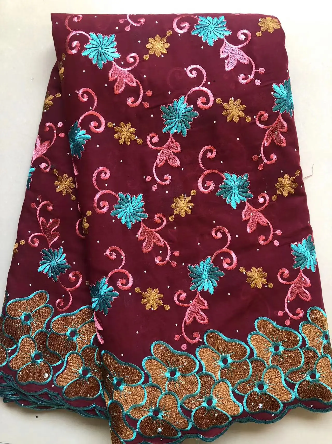 African Cotton Lace Fabric 2024 Swiss Voile 5 Yards Nigerian Cotton Lace Fabric With Stones Diy Dress for Wedding Party Sewing