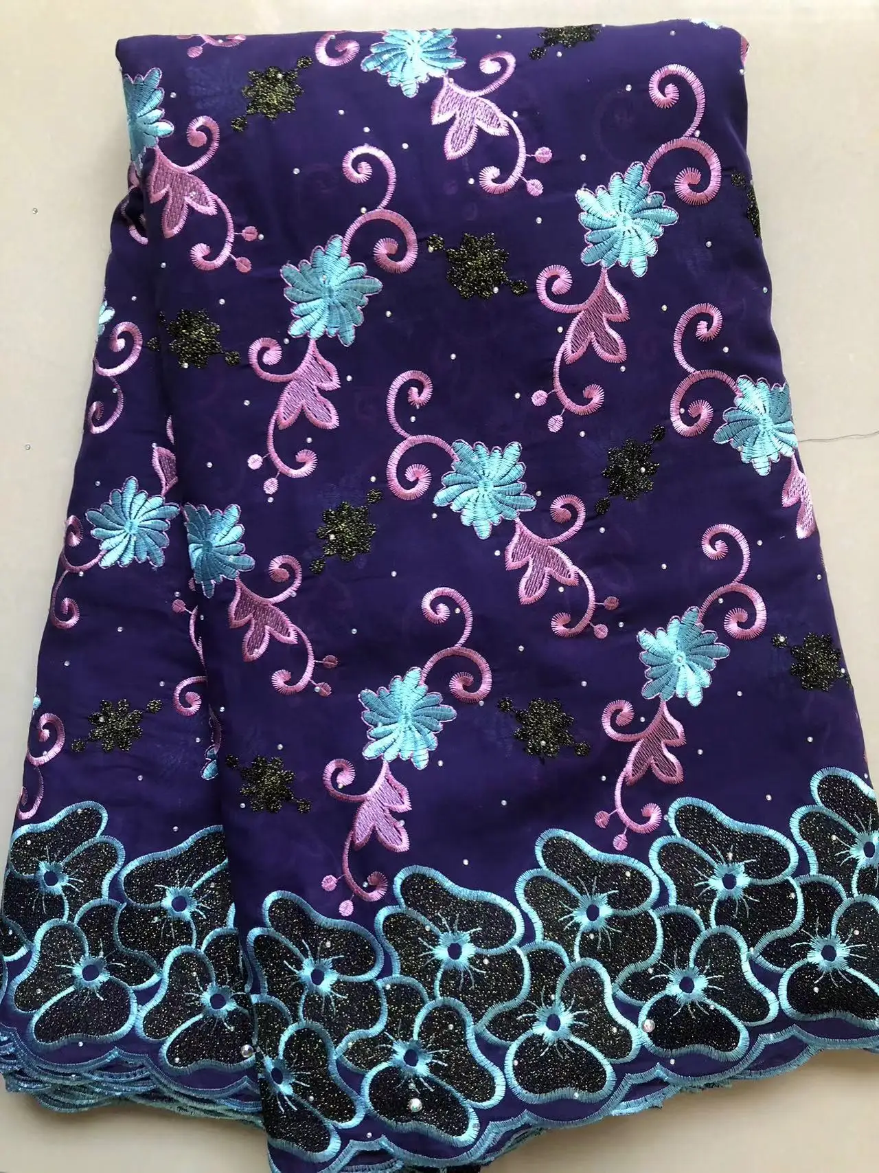 African Cotton Lace Fabric 2024 Swiss Voile 5 Yards Nigerian Cotton Lace Fabric With Stones Diy Dress for Wedding Party Sewing