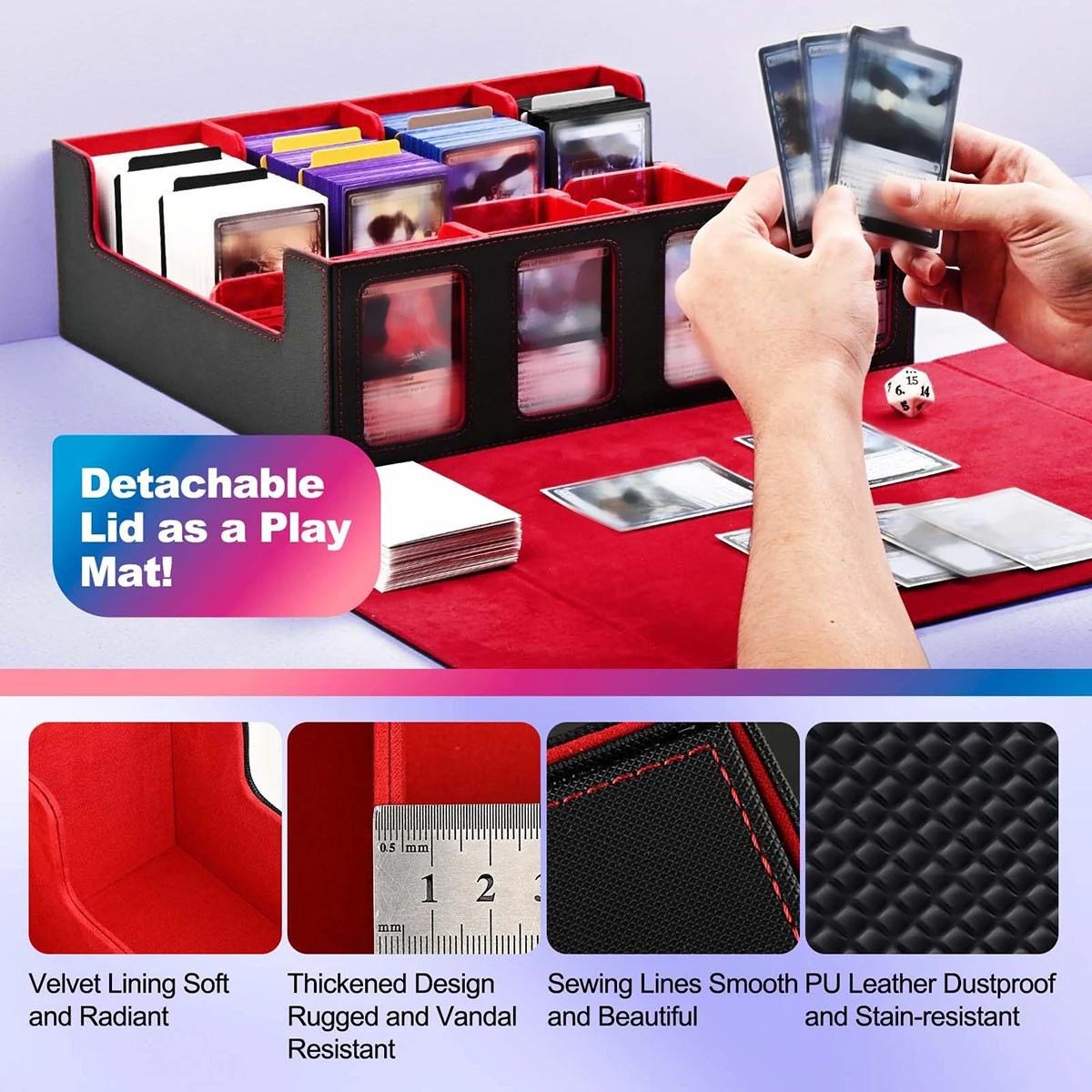 Leather Trading Card Storage Box 4 Rows Magnetic Closure Game Cards Box With Viewing Windows Card and Note Storage Supplies
