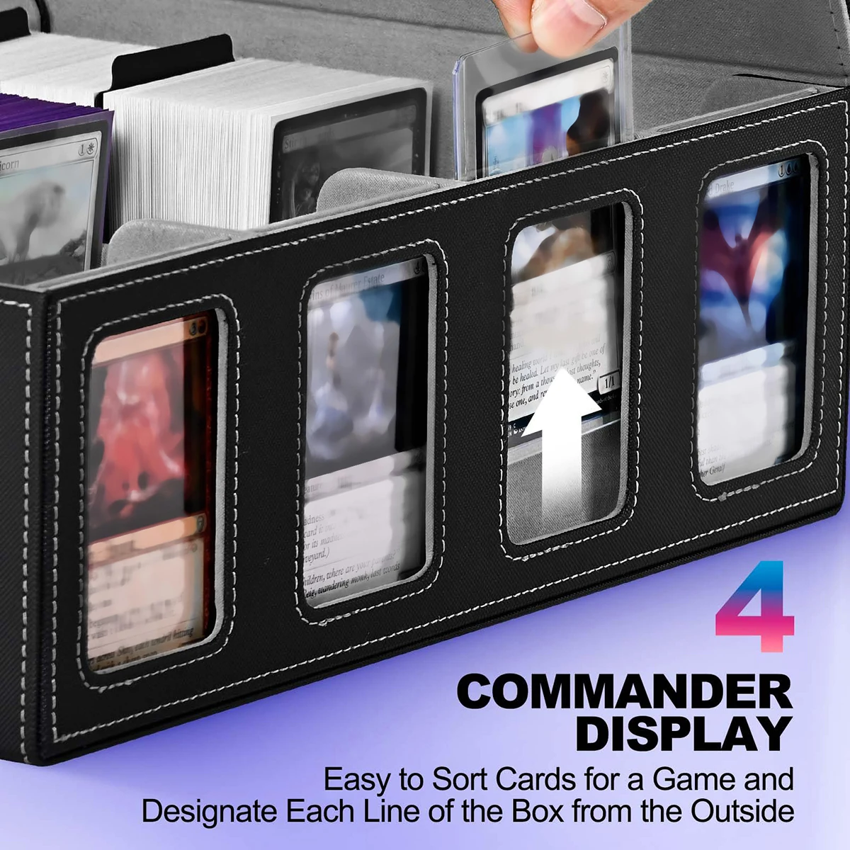 Leather Trading Card Storage Box 4 Rows Magnetic Closure Game Cards Box With Viewing Windows Card and Note Storage Supplies