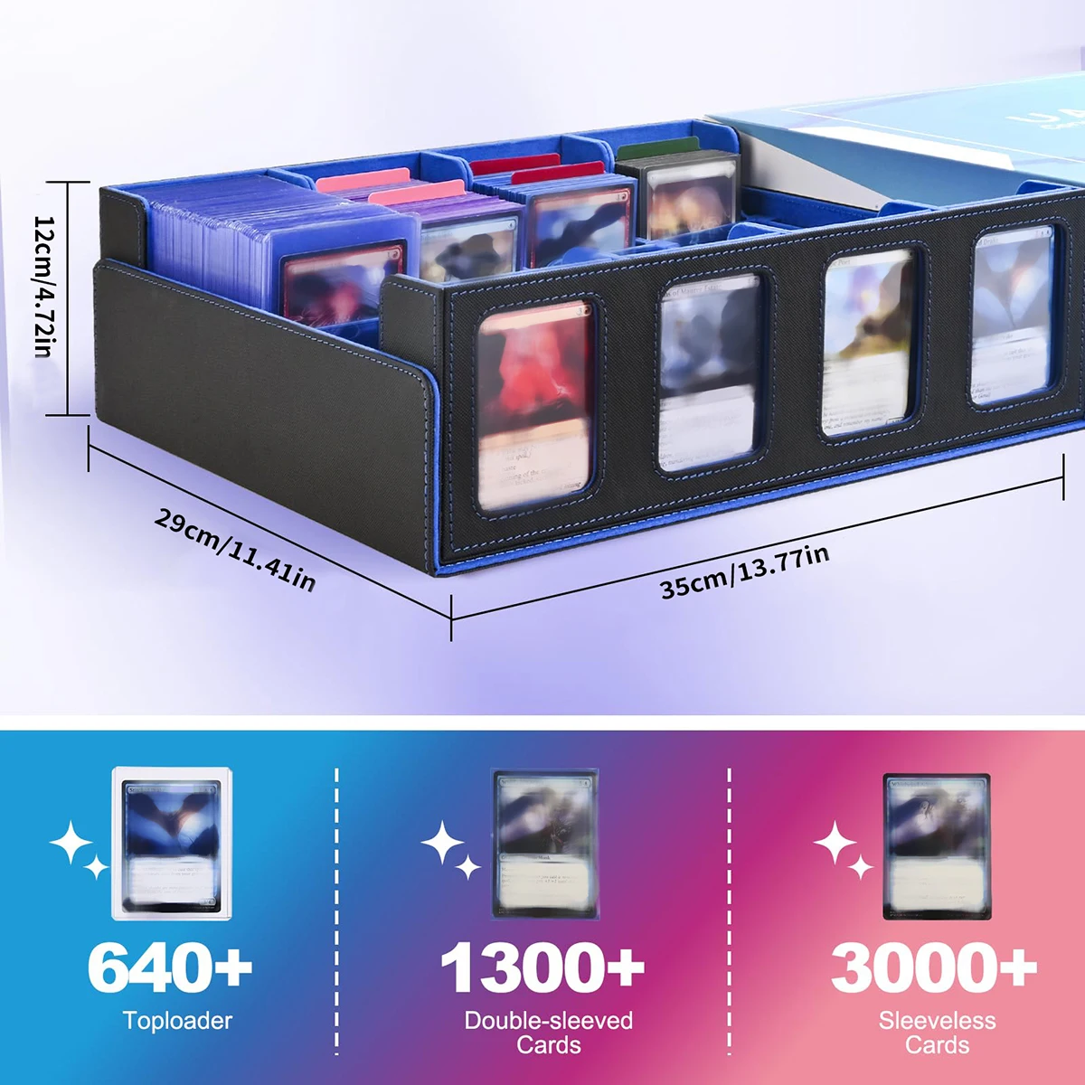 Leather Trading Card Storage Box 4 Rows Magnetic Closure Game Cards Box With Viewing Windows Card and Note Storage Supplies