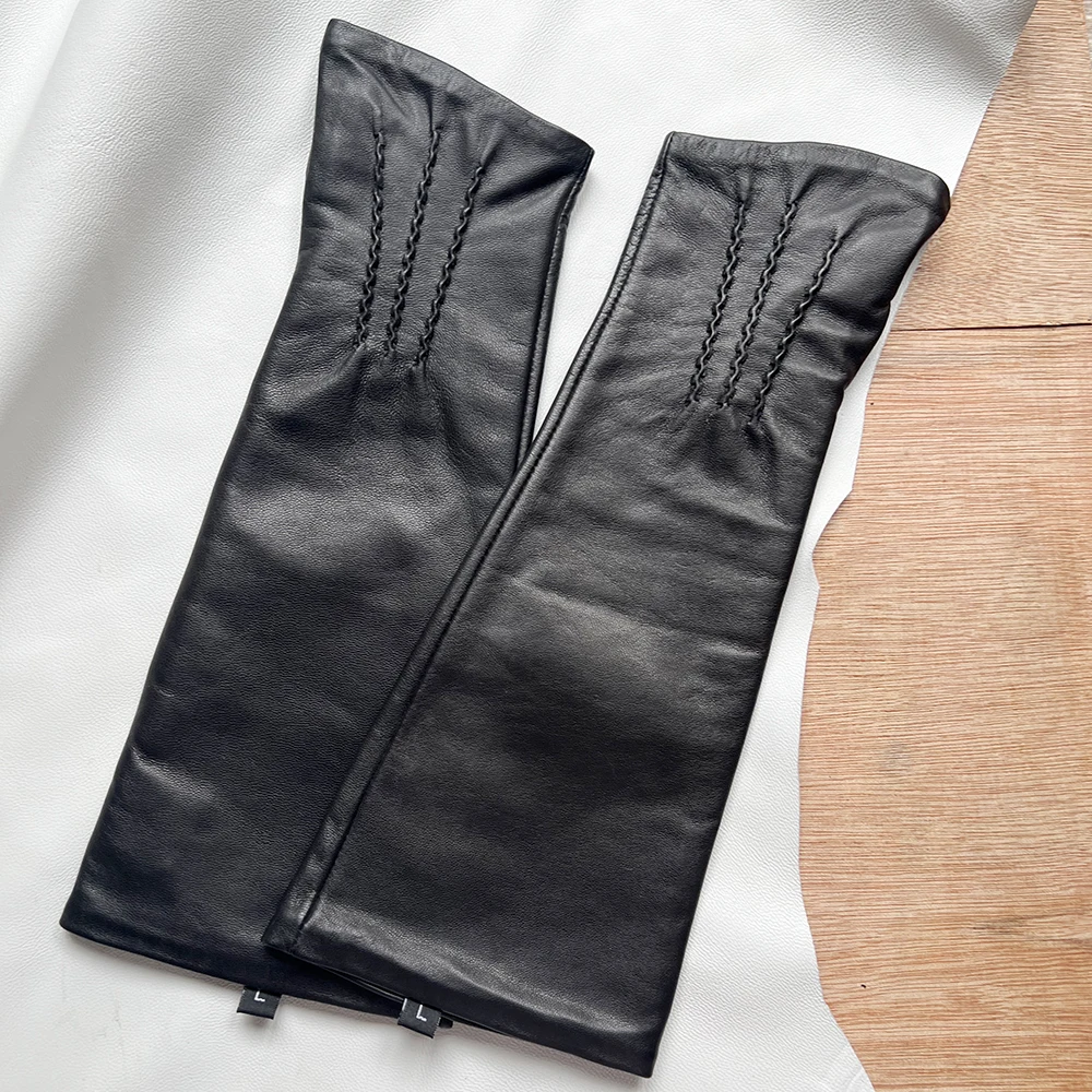 Men's Fingerless Gloves Women's Half-fingerless Gloves Black Sheepskin 29cm Length Leather Gloves Windproof Driving Gloves Black