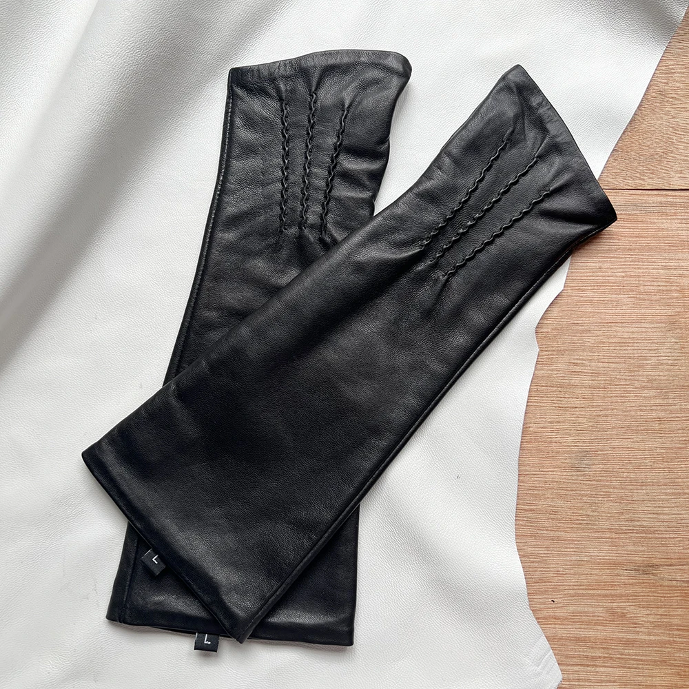 Men's Fingerless Gloves Women's Half-fingerless Gloves Black Sheepskin 29cm Length Leather Gloves Windproof Driving Gloves Black