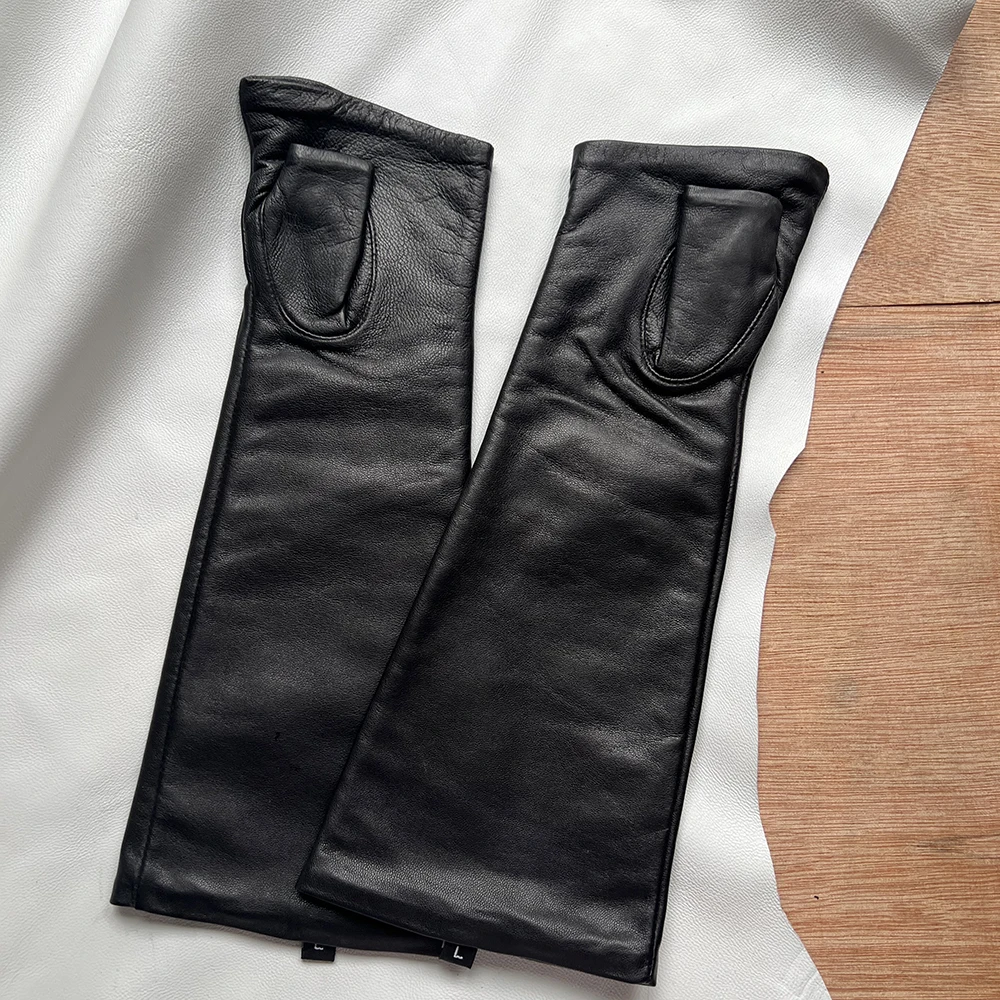 Men's Fingerless Gloves Women's Half-fingerless Gloves Black Sheepskin 29cm Length Leather Gloves Windproof Driving Gloves Black