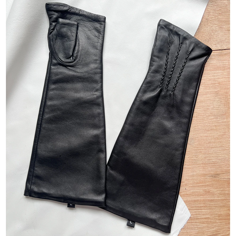 Men's Fingerless Gloves Women's Half-fingerless Gloves Black Sheepskin 29cm Length Leather Gloves Windproof Driving Gloves Black