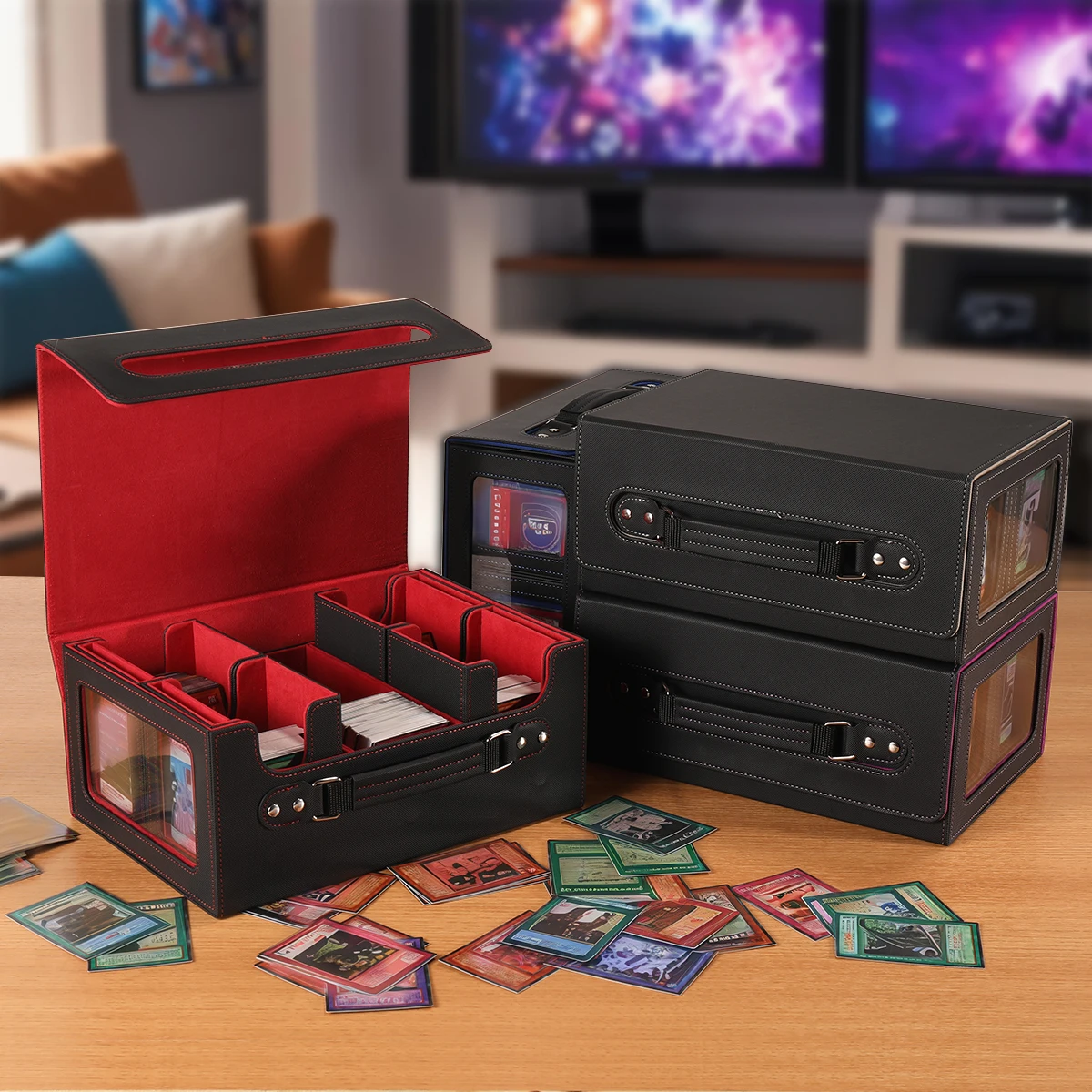 Card Box, Three Rows and Four Drawers Handheld Card Box, Multiple Colors to Choose from, Convenient for Going out and Storage