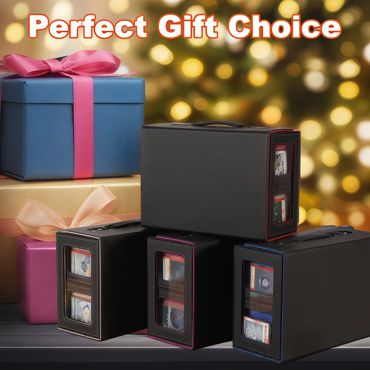 Card Box, Three Rows and Four Drawers Handheld Card Box, Multiple Colors to Choose from, Convenient for Going out and Storage