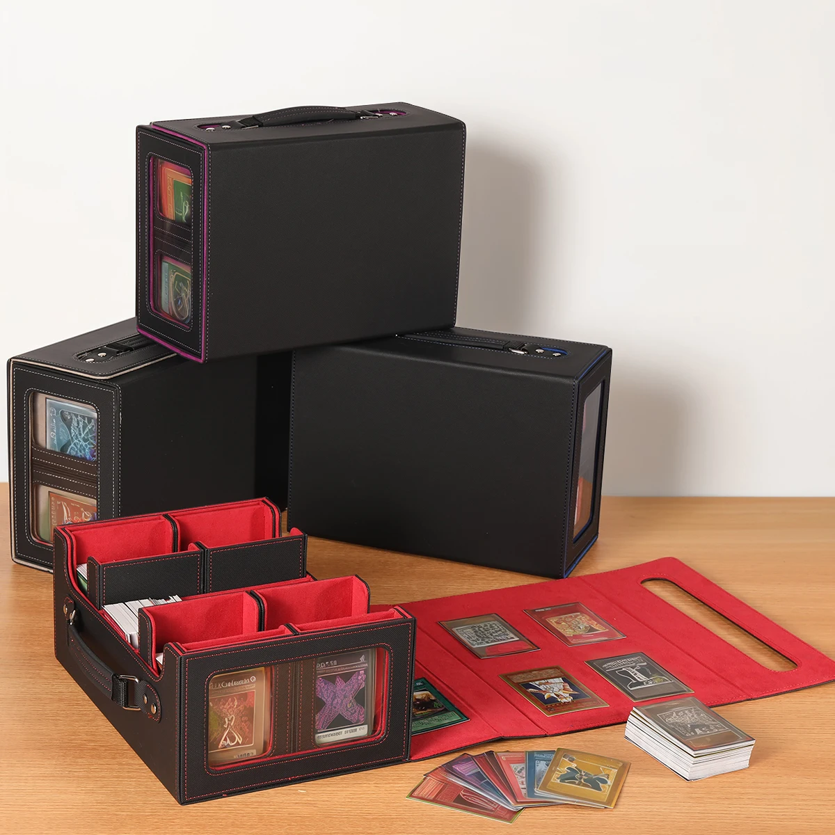 Card Box, Three Rows and Four Drawers Handheld Card Box, Multiple Colors to Choose from, Convenient for Going out and Storage