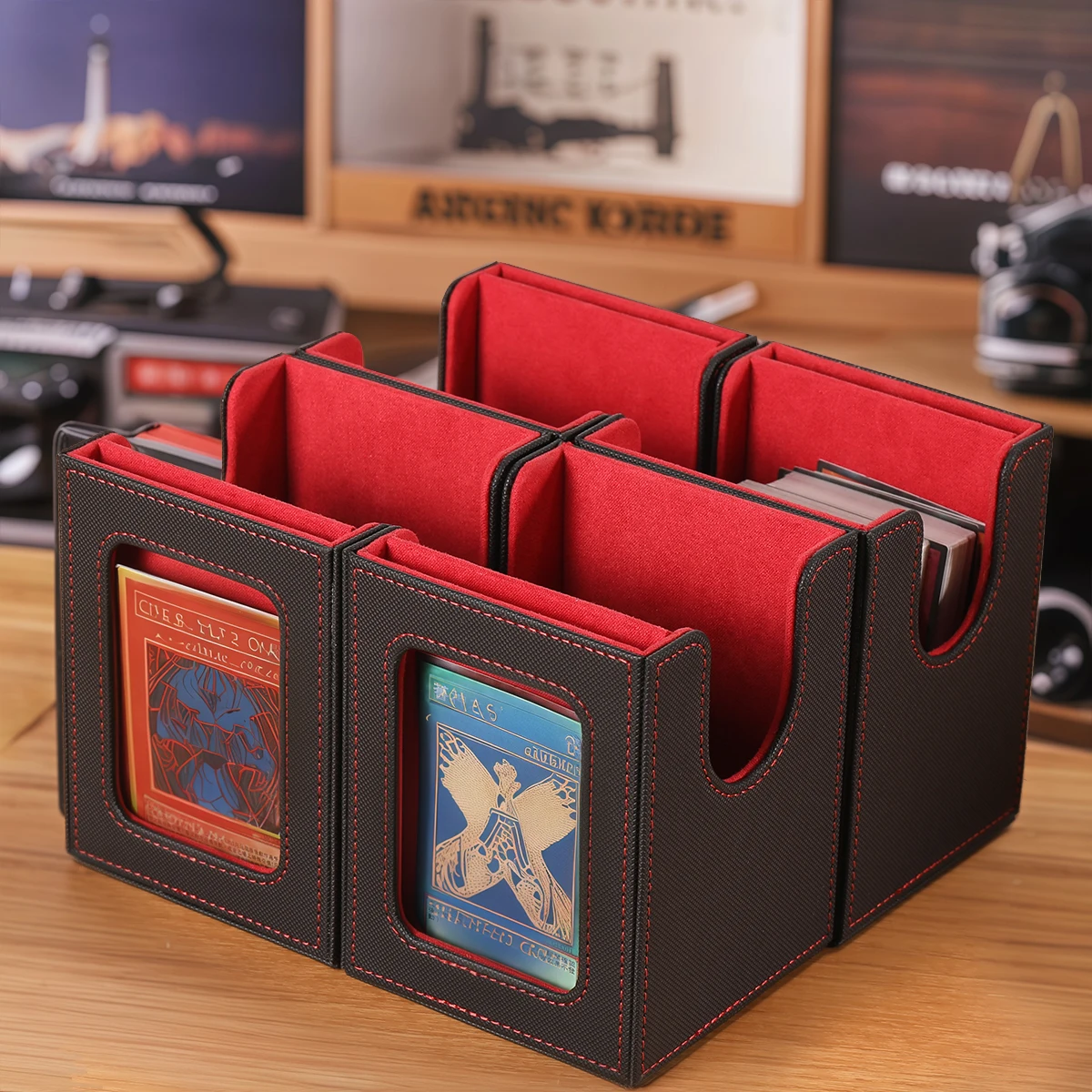 Card Box, Three Rows and Four Drawers Handheld Card Box, Multiple Colors to Choose from, Convenient for Going out and Storage
