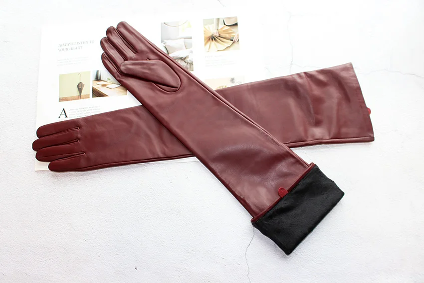 New Women's Super Long Leather Gloves Over Elbow Fashion Black Imported Sheepskin High Quality Mink Leather Touch Screen Gloves