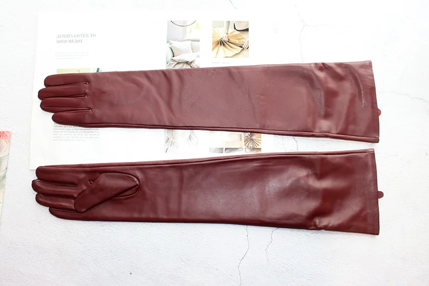New Women's Super Long Leather Gloves Over Elbow Fashion Black Imported Sheepskin High Quality Mink Leather Touch Screen Gloves