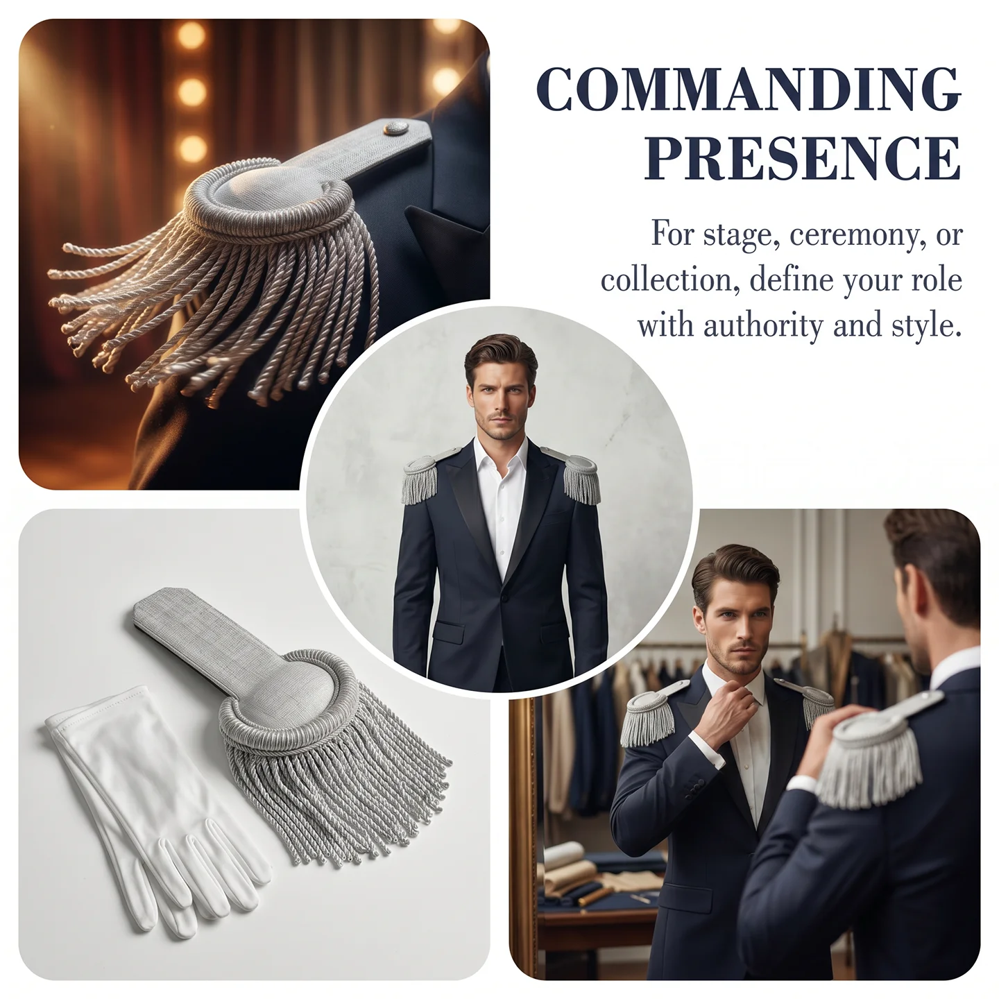 Handmade Silver Shoulder Epaulettes & Metallic Aiguillette for Formal Dress, Guard Uniform, Film Collection