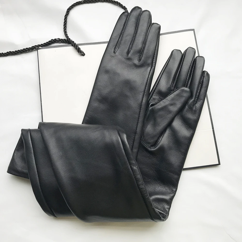 Customize Men's Gloves Real Leather Extra Long Straight Style Sheepskin Winter Warm Cuff New Women's Long Glove Opera