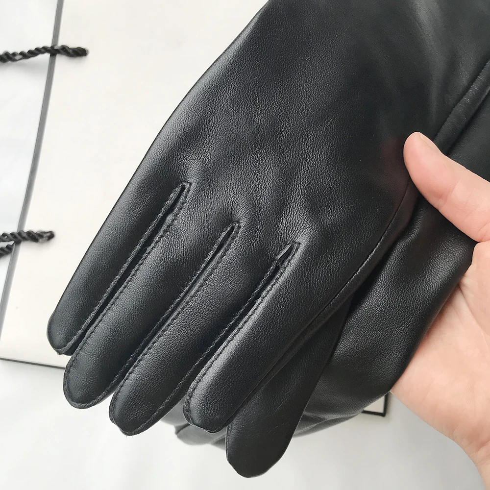 Customize Men's Gloves Real Leather Extra Long Straight Style Sheepskin Winter Warm Cuff New Women's Long Glove Opera