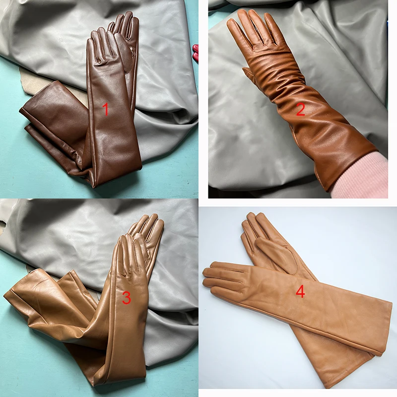 Customize Men's Gloves Real Leather Extra Long Straight Style Sheepskin Winter Warm Cuff New Women's Long Glove Opera