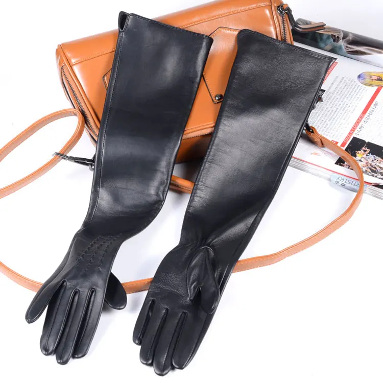 30cm-80cm Women's Ladies Real leather Double sides Leather Unlined Overlength Party Evening gloves long gloves Customizable
