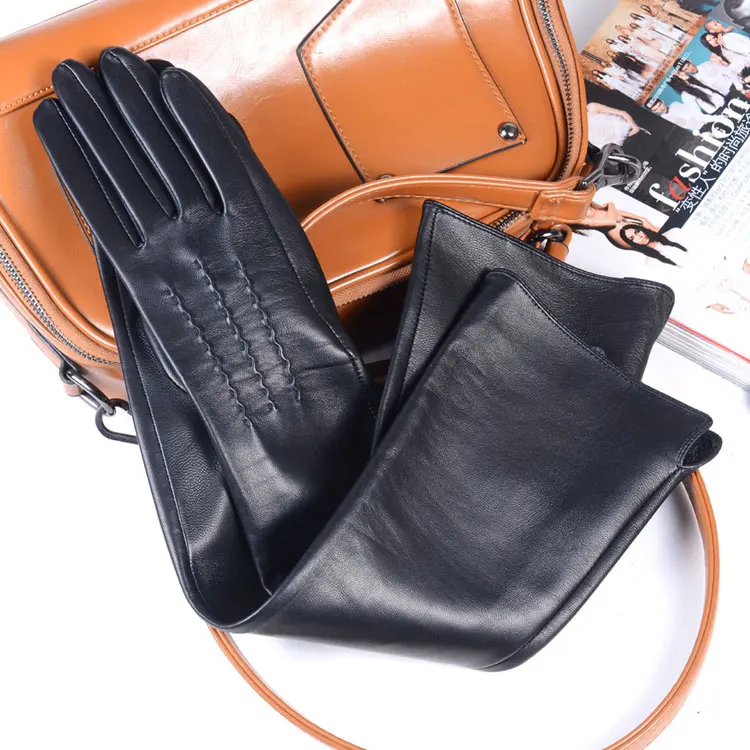 30cm-80cm Women's Ladies Real leather Double sides Leather Unlined Overlength Party Evening gloves long gloves Customizable
