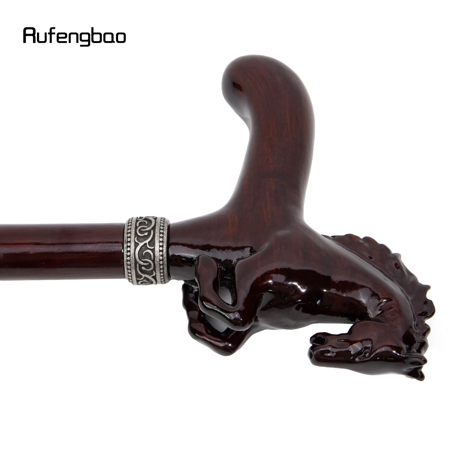 Brown Horse Wooden Fashion Walking Stick Decorative Cospaly Cane Wood Mace Crutch Wand Crosier 96cm Performance Stage Cane