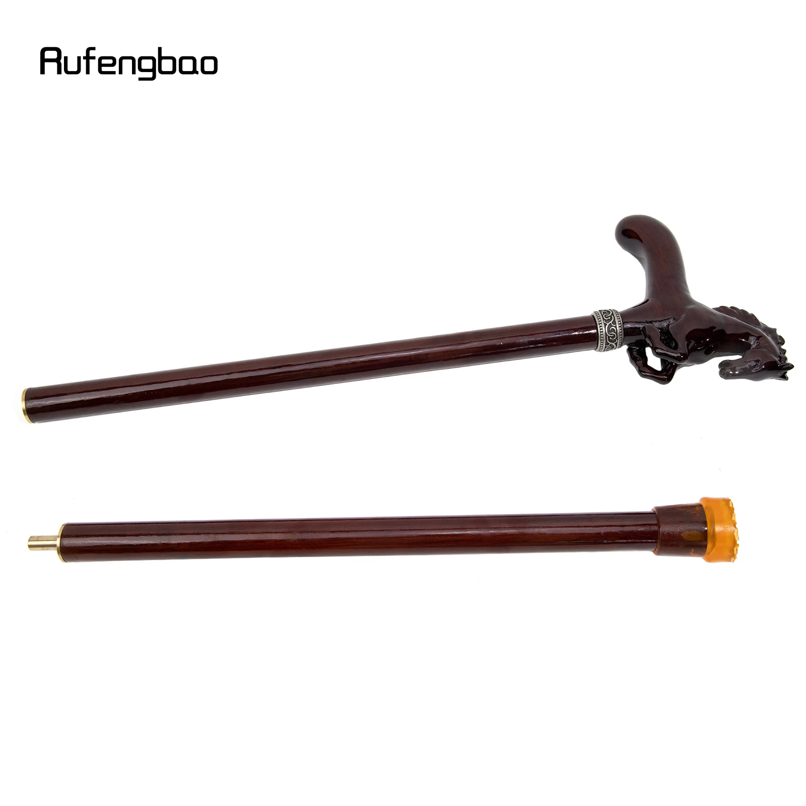 Brown Horse Wooden Fashion Walking Stick Decorative Cospaly Cane Wood Mace Crutch Wand Crosier 96cm Performance Stage Cane