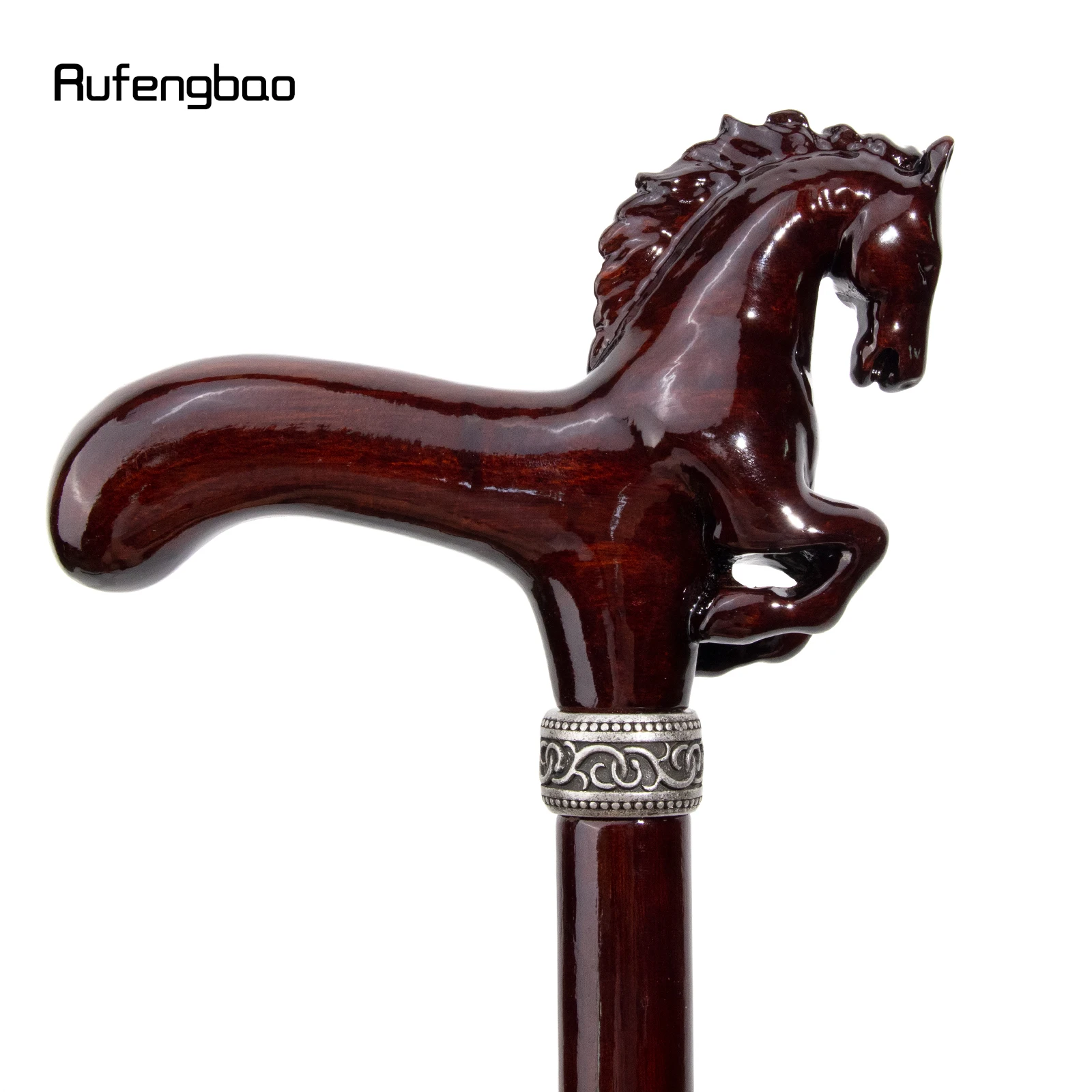 Brown Horse Wooden Fashion Walking Stick Decorative Cospaly Cane Wood Mace Crutch Wand Crosier 96cm Performance Stage Cane