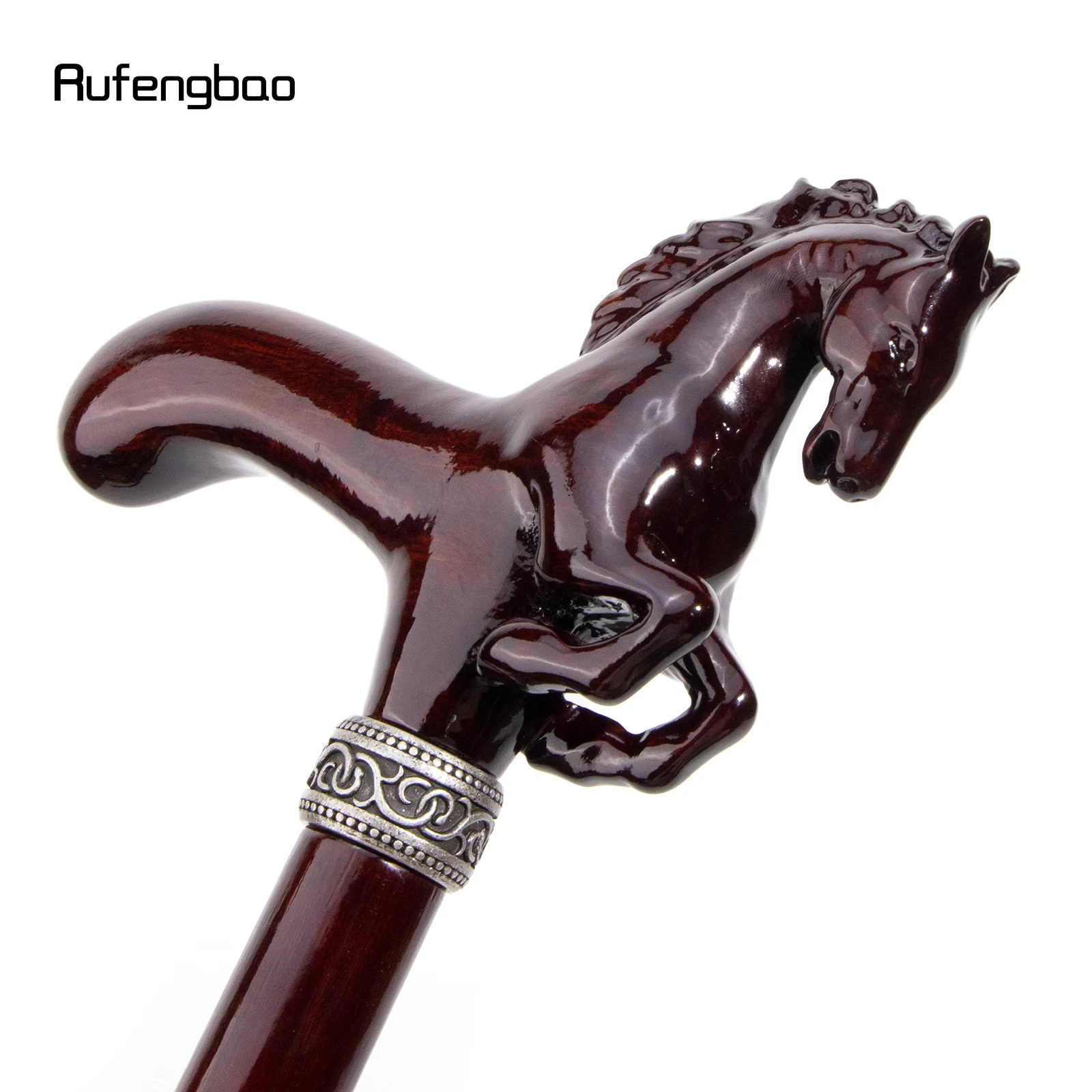 Brown Horse Wooden Fashion Walking Stick Decorative Cospaly Cane Wood Mace Crutch Wand Crosier 96cm Performance Stage Cane