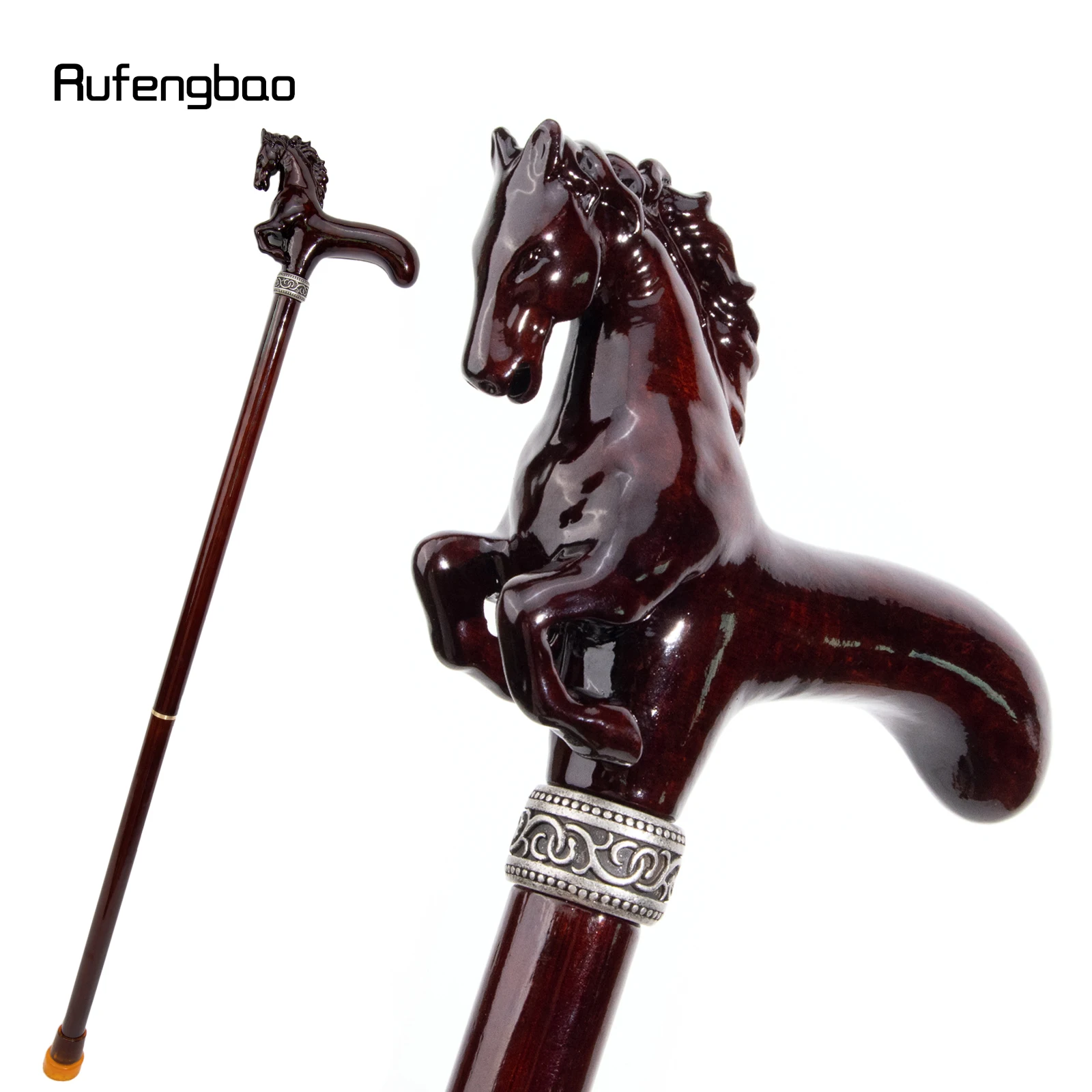 Brown Horse Wooden Fashion Walking Stick Decorative Cospaly Cane Wood Mace Crutch Wand Crosier 96cm Performance Stage Cane