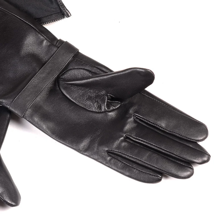 40cm Men's Black Sheepskin Real Leather Medieval Renaissance Long Cuff Zipper Knight Gauntlet Elbow Long Gloves