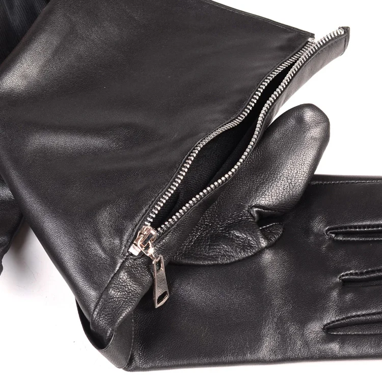 40cm Men's Black Sheepskin Real Leather Medieval Renaissance Long Cuff Zipper Knight Gauntlet Elbow Long Gloves