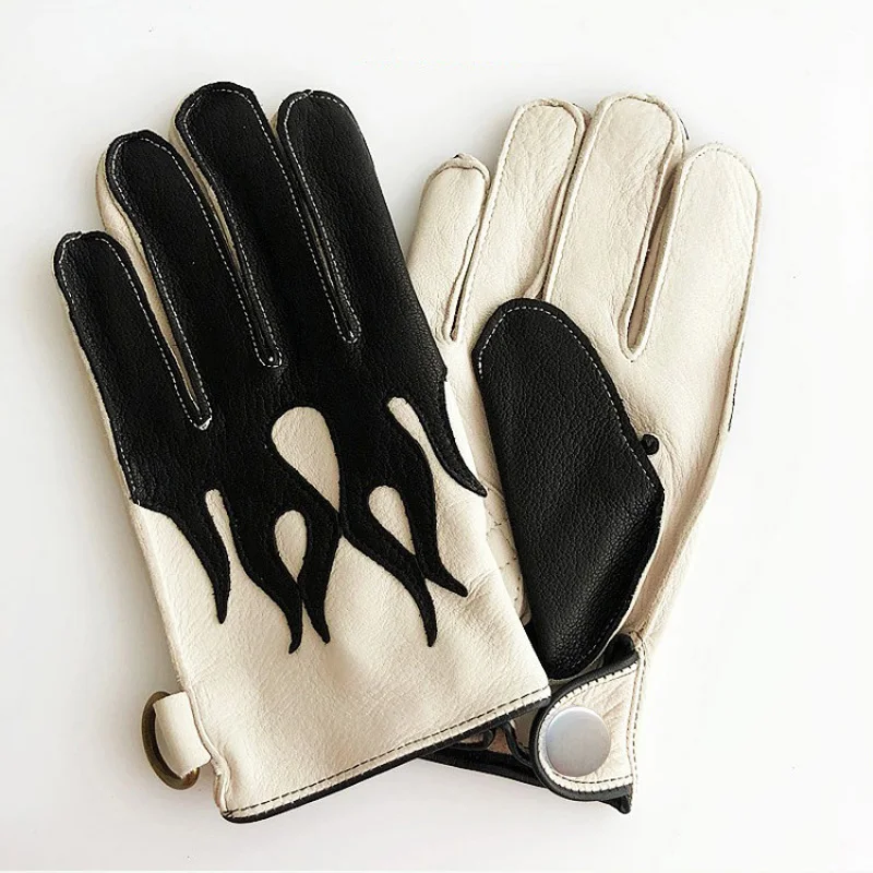 Men Genuine Leather Motorcycle Gloves Male Winter Warm Skeleton Plus Fleece Lined Mittens Tactical Handschuhe Screen Touched