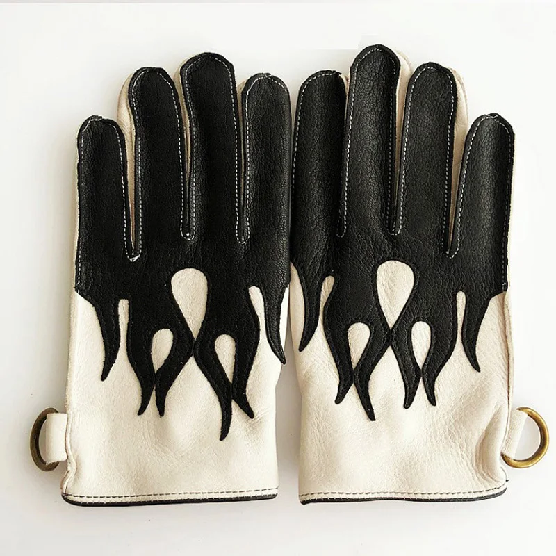 Men Genuine Leather Motorcycle Gloves Male Winter Warm Skeleton Plus Fleece Lined Mittens Tactical Handschuhe Screen Touched