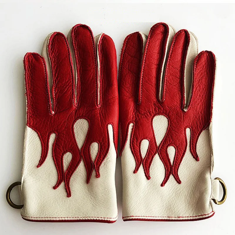 Men Genuine Leather Motorcycle Gloves Male Winter Warm Skeleton Plus Fleece Lined Mittens Tactical Handschuhe Screen Touched