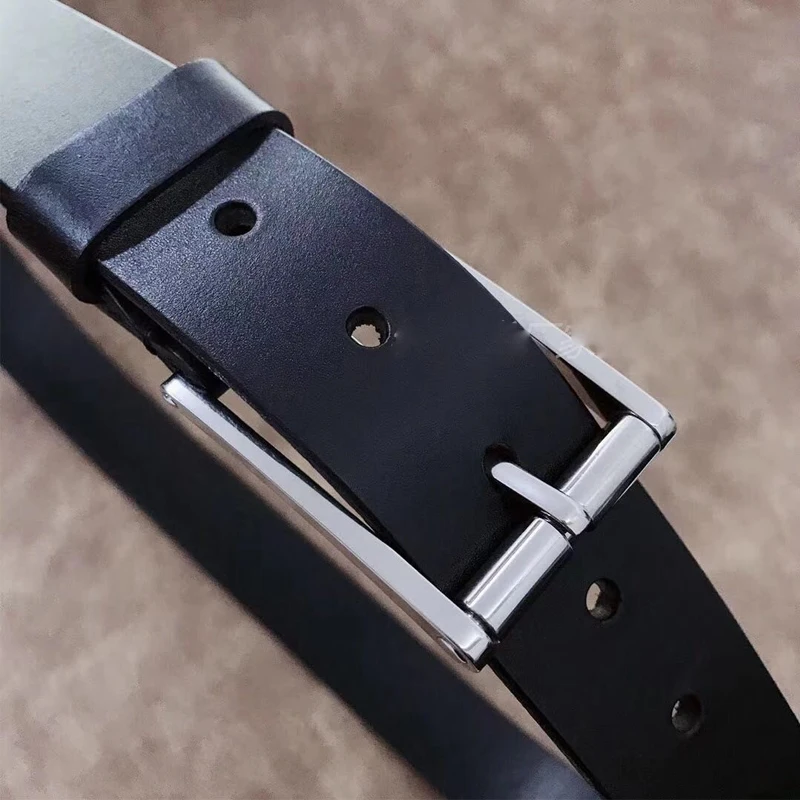 35mm Pure Titanium Pin Buckle Black Leather Belt Strap Full Grain Cowhide One Piece Screw for Fashionable Men And Women