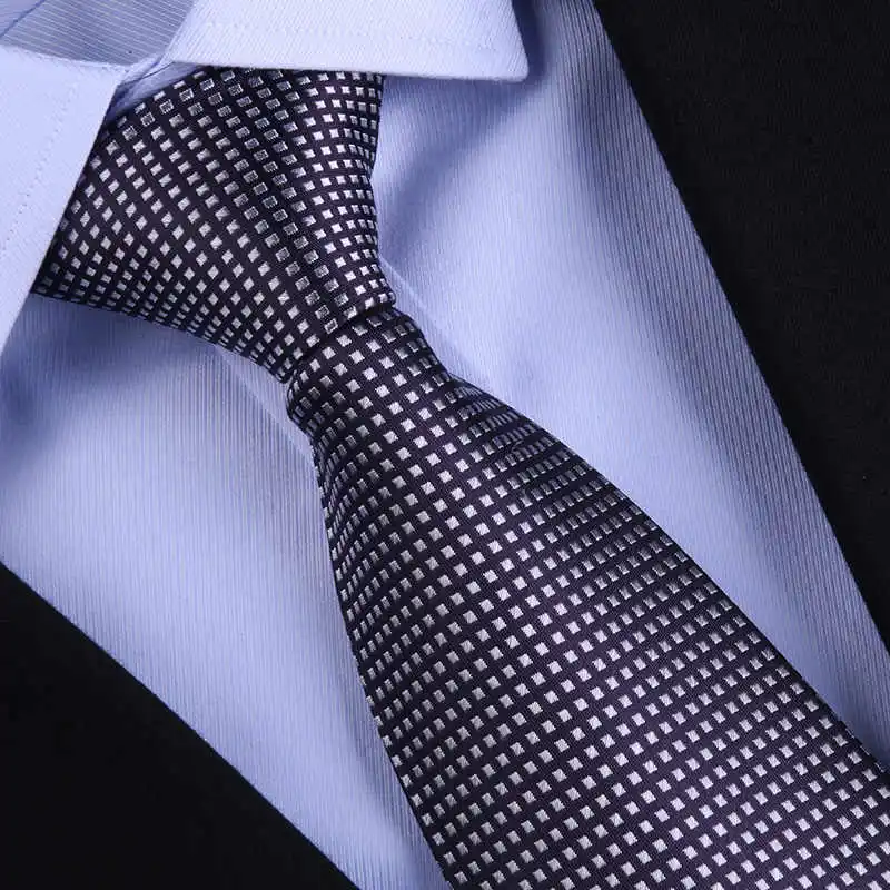 Top Quality 100% Real Silk Tie Men's Formal Shirt Accessories For Business Banquets Professional Black Blue Stripes 8CM Necktie