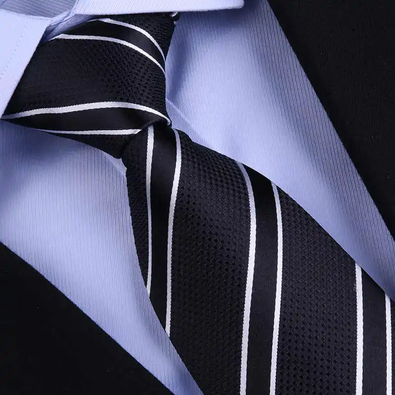 Top Quality 100% Real Silk Tie Men's Formal Shirt Accessories For Business Banquets Professional Black Blue Stripes 8CM Necktie