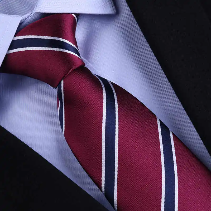 Top Quality 100% Real Silk Tie Men's Formal Shirt Accessories For Business Banquets Professional Black Blue Stripes 8CM Necktie