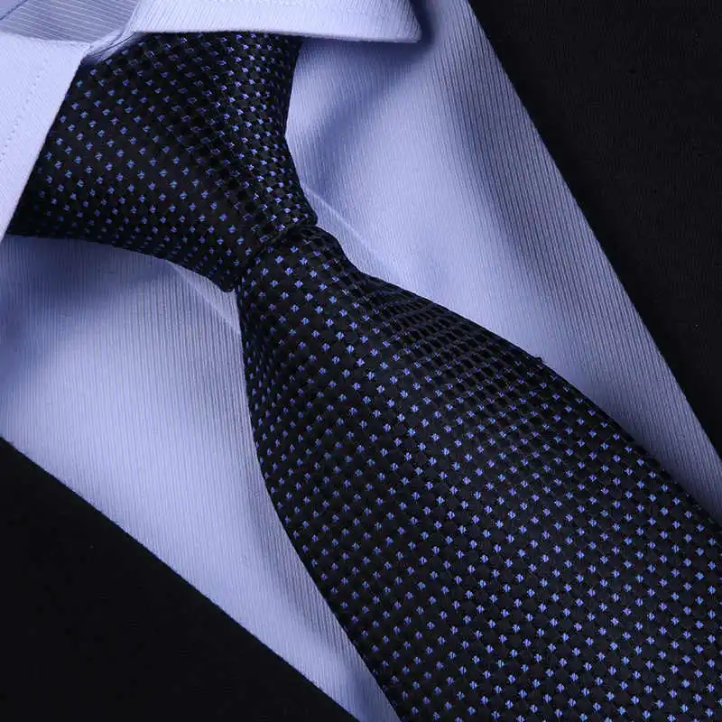 Top Quality 100% Real Silk Tie Men's Formal Shirt Accessories For Business Banquets Professional Black Blue Stripes 8CM Necktie