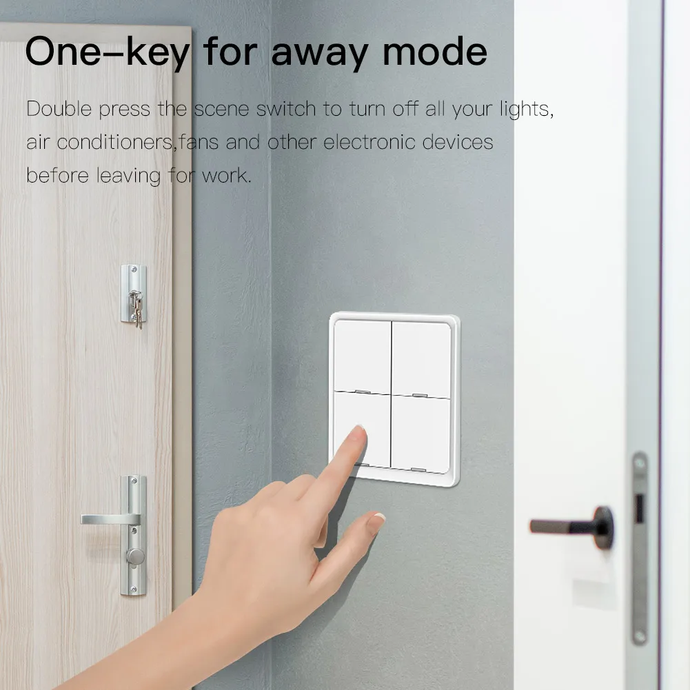 MOES 4 Gang Tuya ZigBee Wireless 12 Scene Switch Push Button Controller Battery Powered Automation Scenario for Tuya Devices