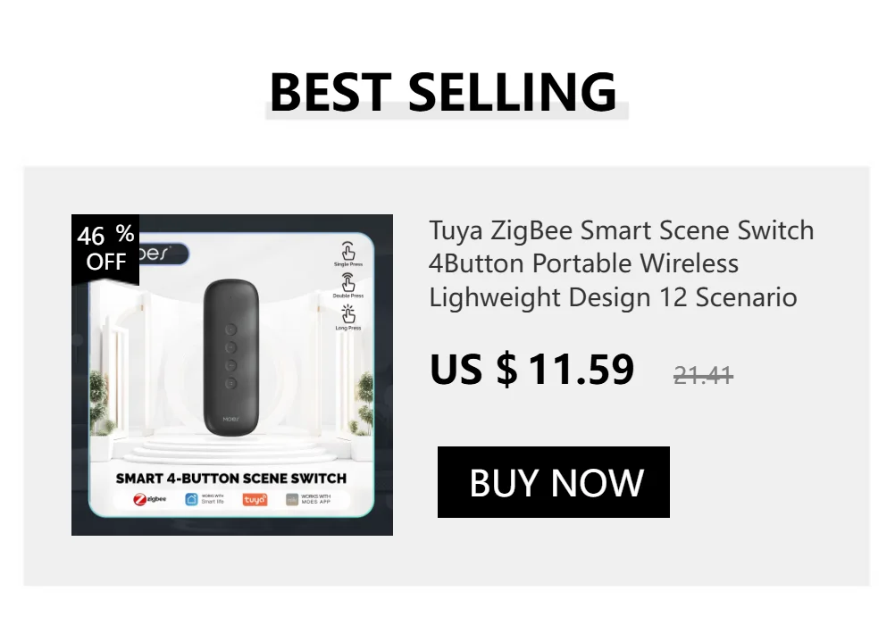 MOES 4 Gang Tuya ZigBee Wireless 12 Scene Switch Push Button Controller Battery Powered Automation Scenario for Tuya Devices